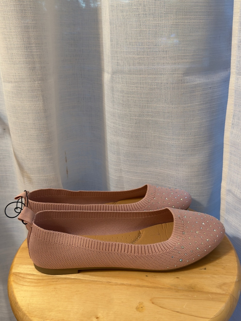 Women’s Blush Pink Knit Ballet Flats with Embellishments - Picture 3 of 4